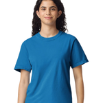 Comfort Colors 1717 heavyweight T-shirt in Royal Caribe, shown on a model from the front.