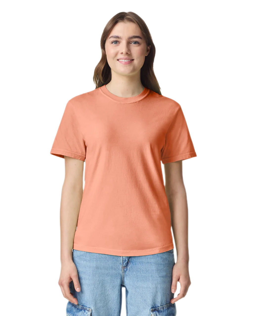 Comfort Colors 1717 heavyweight T-shirt in Terracotta, shown on a model from the front.