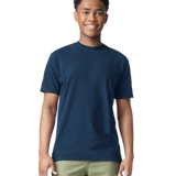 Comfort Colors 1717 heavyweight T-shirt in True Navy, shown on a model from the front.