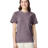 Comfort Colors 1717 heavyweight T-shirt in Wine, shown on a model from the front.