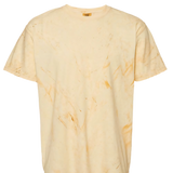 front view of sandstone beige marble wash t shirt featuring light tan dye texture and soft oversized fit