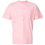 front view of pink marble wash unisex t shirt featuring subtle textured pattern and classic relaxed fit