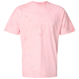 front view of pink marble wash unisex t shirt featuring subtle textured pattern and classic relaxed fit