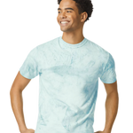 mens aqua marble wash t shirt with soft faded texture and classic fit styled casually with blue jeans