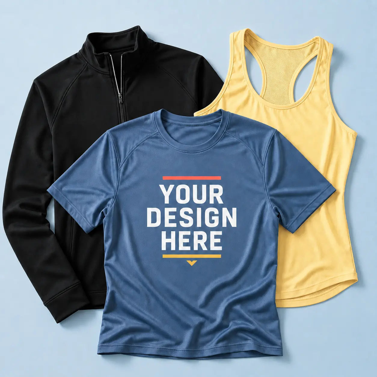 A custom athletic T-shirt shown as a performance garment option.