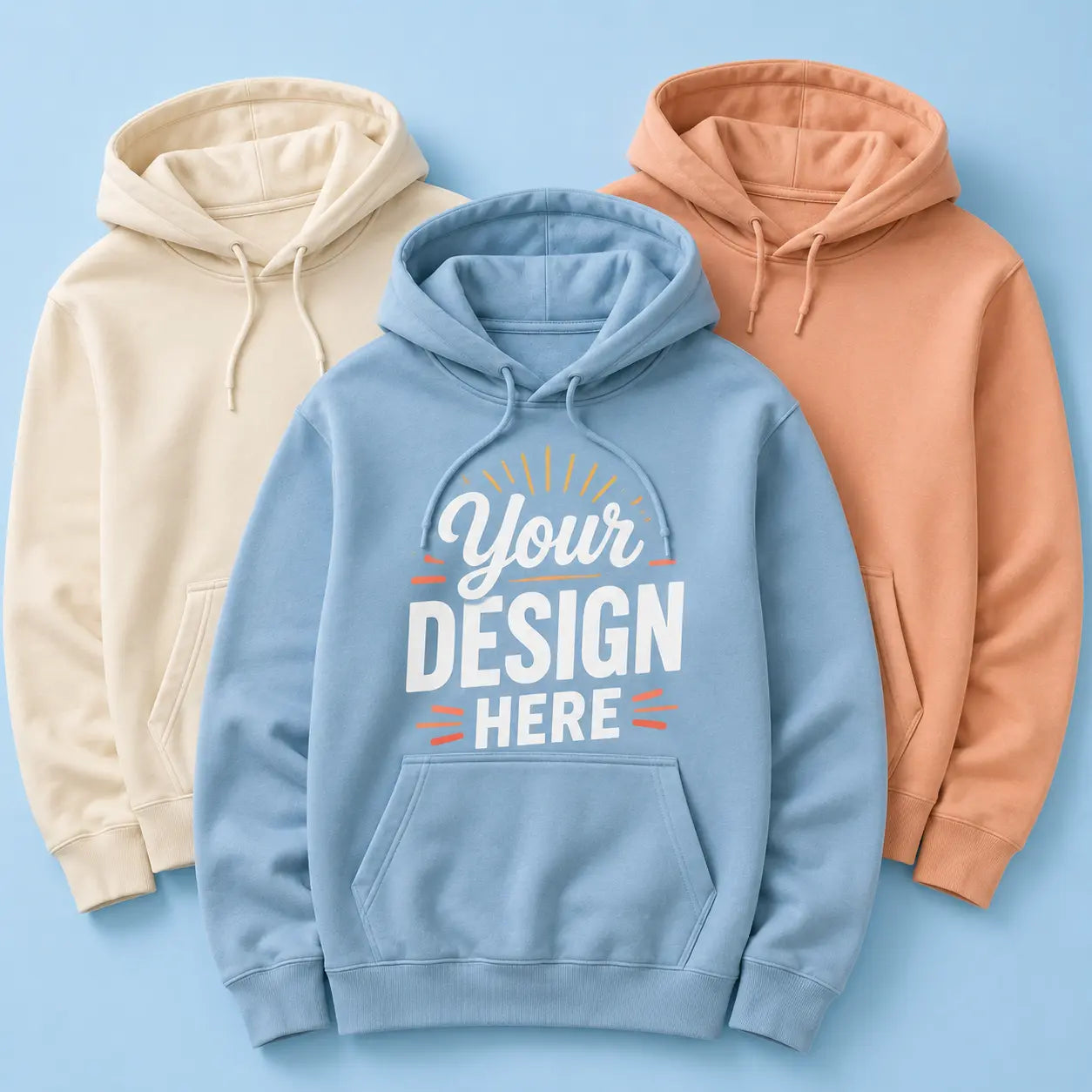 A custom pullover hoodie shown as a printable fleece garment option.