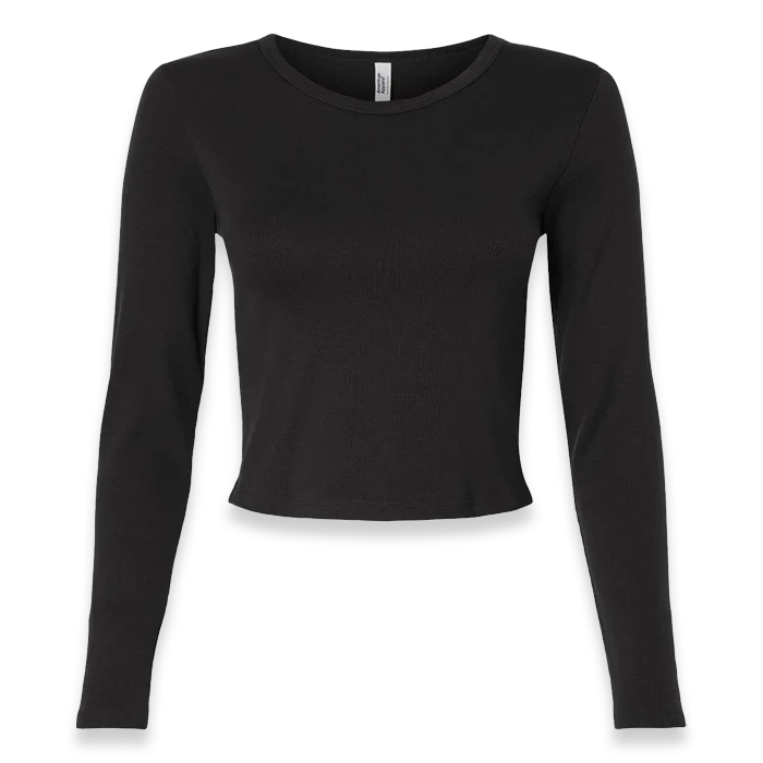 American Apparel - Women's Baby Rib Long Sleeve Cropped Tee - BR2107 - Black (Front)