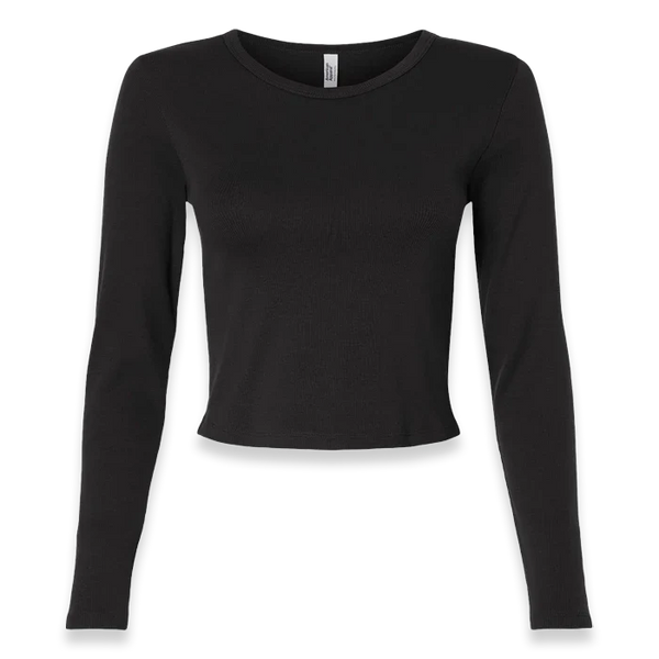 American Apparel - Women's Baby Rib Long Sleeve Cropped Tee - BR2107 - Black (Front)
