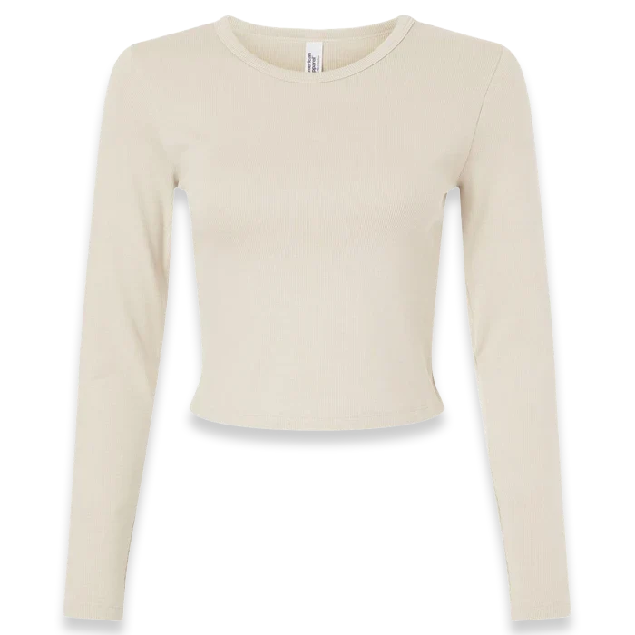 American Apparel - Women's Baby Rib Long Sleeve Cropped Tee - BR2107 - Bone (Front)