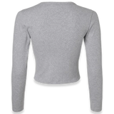 American Apparel - Women's Baby Rib Long Sleeve Cropped Tee - BR2107 - Heather Grey (Back)