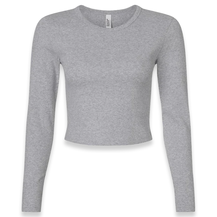 American Apparel - Women's Baby Rib Long Sleeve Cropped Tee - BR2107 - Heather Grey (Front)
