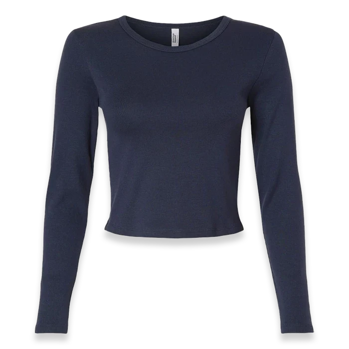 American Apparel - Women's Baby Rib Long Sleeve Cropped Tee - BR2107 - Navy (Front)