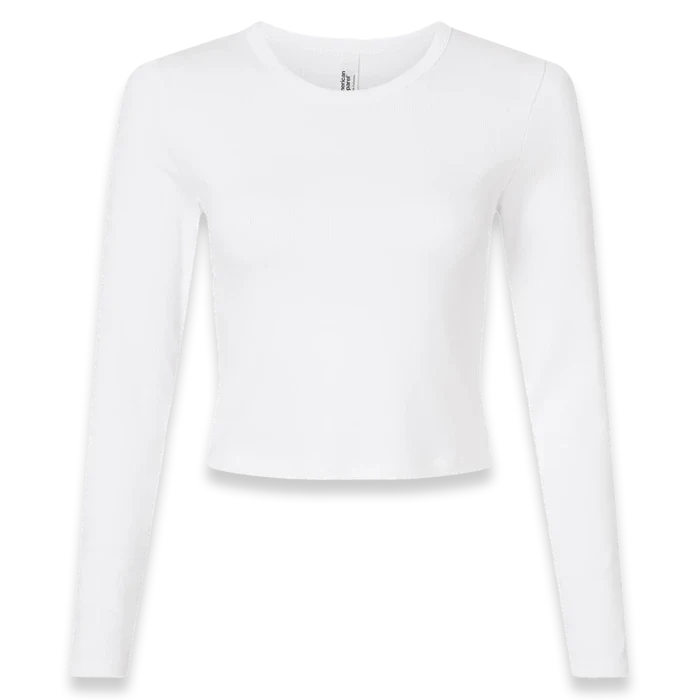 American Apparel - Women's Baby Rib Long Sleeve Cropped Tee - BR2107 - White (Front)