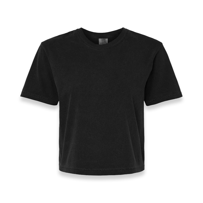 Front view of Comfort Colors 3023CL women's garment-dyed heavyweight boxy t-shirt in Black