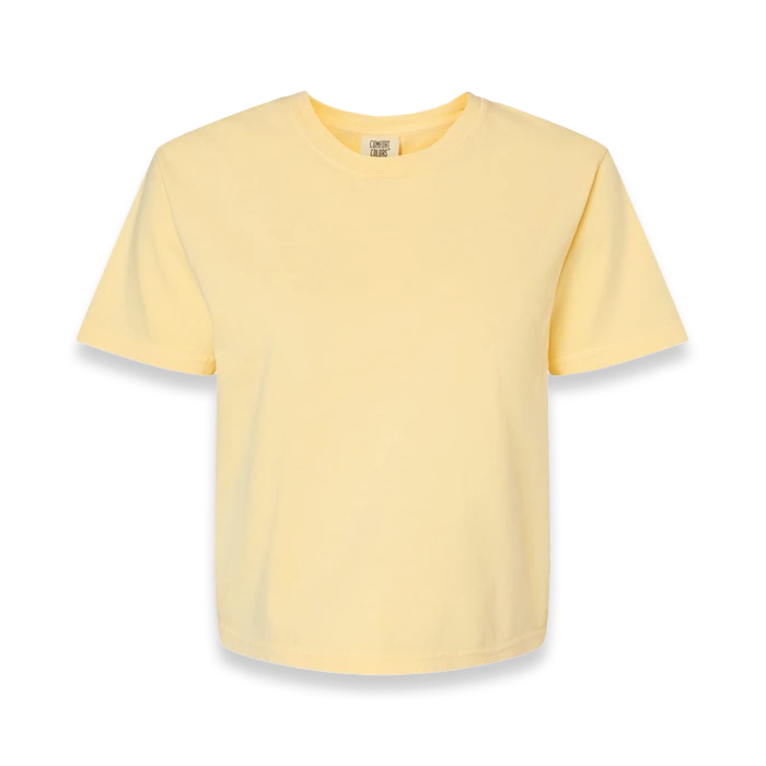 Front view of Comfort Colors 3023CL women's garment-dyed heavyweight boxy t-shirt in Butter