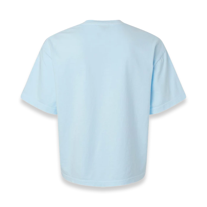 Back view of Comfort Colors 3023CL women's garment-dyed heavyweight boxy t-shirt in Chambray