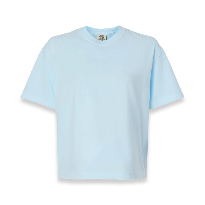 Front view of Comfort Colors 3023CL women's garment-dyed heavyweight boxy t-shirt in Chambray