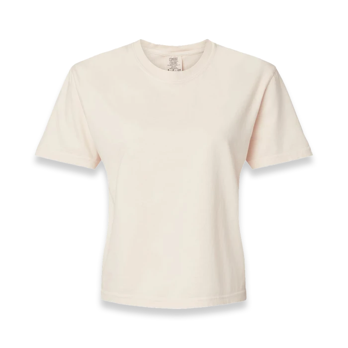 Front view of Comfort Colors 3023CL women's garment-dyed heavyweight boxy t-shirt in Ivory