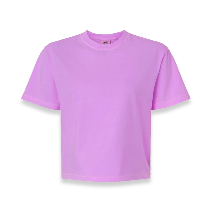 Front view of Comfort Colors 3023CL women's garment-dyed heavyweight boxy t-shirt in Neon Violet