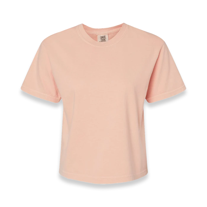 Front view of Comfort Colors 3023CL women's garment-dyed heavyweight boxy t-shirt in Peachy