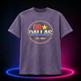 Grape Comfort Colors 1717 T-shirt featuring the distressed Dr. Dallas Est. 1984 logo, front view