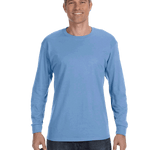 Man wearing a Gildan Heavy Cotton Long Sleeve T-shirt in Carolina Blue.