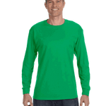 Man wearing a Gildan Heavy Cotton Long Sleeve T-shirt in Irish Green.