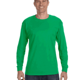 Man wearing a Gildan Heavy Cotton Long Sleeve T-shirt in Irish Green.