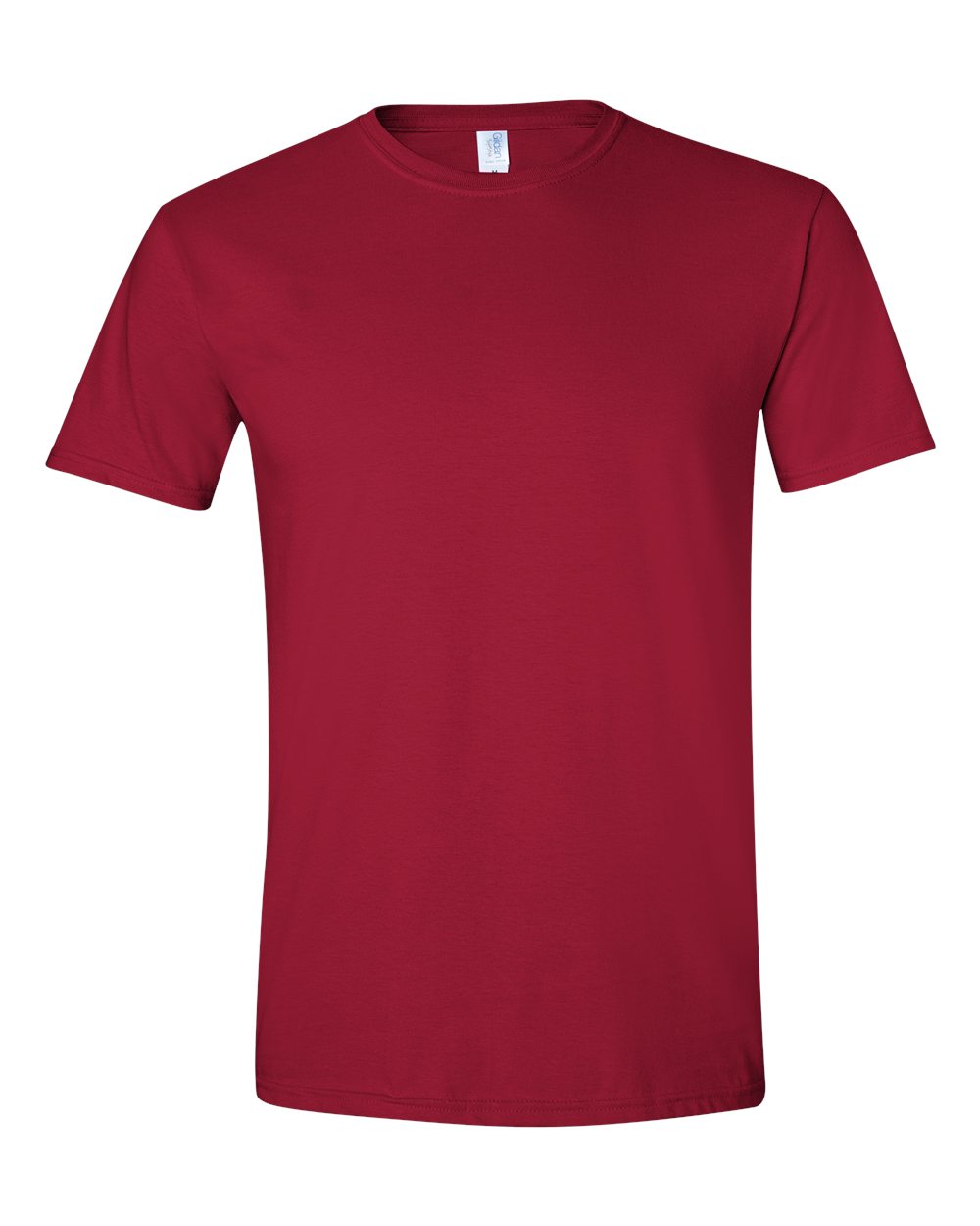 Photo of solid red crew neck t-shirt mockup on white background, showcasing classic unisex apparel ideal for screen printing and DTF transfers.