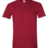 Photo of solid red crew neck t-shirt mockup on white background, showcasing classic unisex apparel ideal for screen printing and DTF transfers.