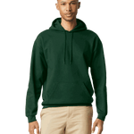 Model in a Gildan Adult Softstyle Fleece Pullover Hoodie, Forest Green, showcasing a casual fit with a front pocket and adjustable hood