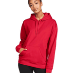 Model wearing a Gildan Adult Softstyle Fleece Pullover Hoodie in Red color, showing the hoodie’s casual and comfortable fit.