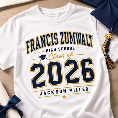Custom High School Class of 2026 shirt personalized with a placeholder name