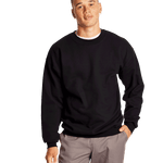 Man wearing a Hanes Adult Ultimate Cotton 90/10 Fleece Crew in Black.