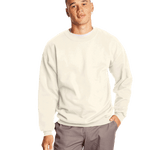 Man wearing a Hanes Adult Ultimate Cotton 90/10 Fleece Crew in Natural.