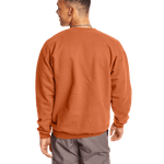 Rear view of a man wearing a Hanes Adult Ultimate Cotton 90/10 Fleece Crew in Pumpkin.