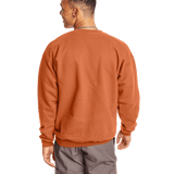 Rear view of a man wearing a Hanes Adult Ultimate Cotton 90/10 Fleece Crew in Pumpkin.