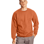 Man wearing a Hanes Adult Ultimate Cotton 90/10 Fleece Crew in Pumpkin.