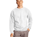 Man wearing a Hanes Adult Ultimate Cotton 90/10 Fleece Crew in White.