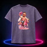 Grape Comfort Colors 1717 T-shirt featuring the JSO wrestler riding a pink pony, front view
