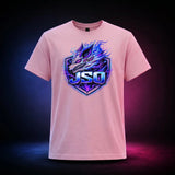 Light Pink Gildan Softstyle 64000 T-shirt featuring the neon JSO three-headed wolf shield, front view
