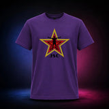 Purple Gildan Softstyle 64000 T-shirt featuring the red and gold JSO star with wrestler silhouette, front view