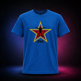 Royal Gildan Softstyle 64000 T-shirt featuring the red and gold JSO star with wrestler silhouette, front view