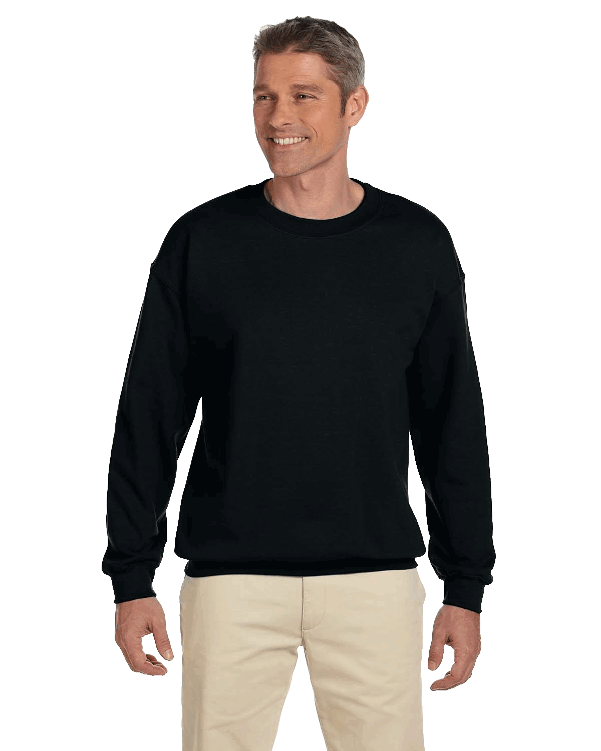 Man wearing a Jerzees Adult Super Sweats NuBlend Fleece Crew in Black.