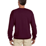 Rear view of a man wearing a Jerzees Adult Super Sweats NuBlend Fleece Crew in Maroon.