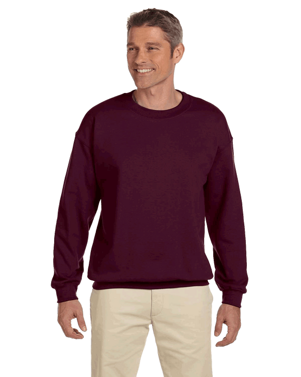 Man wearing a Jerzees Adult Super Sweats NuBlend Fleece Crew in Maroon.