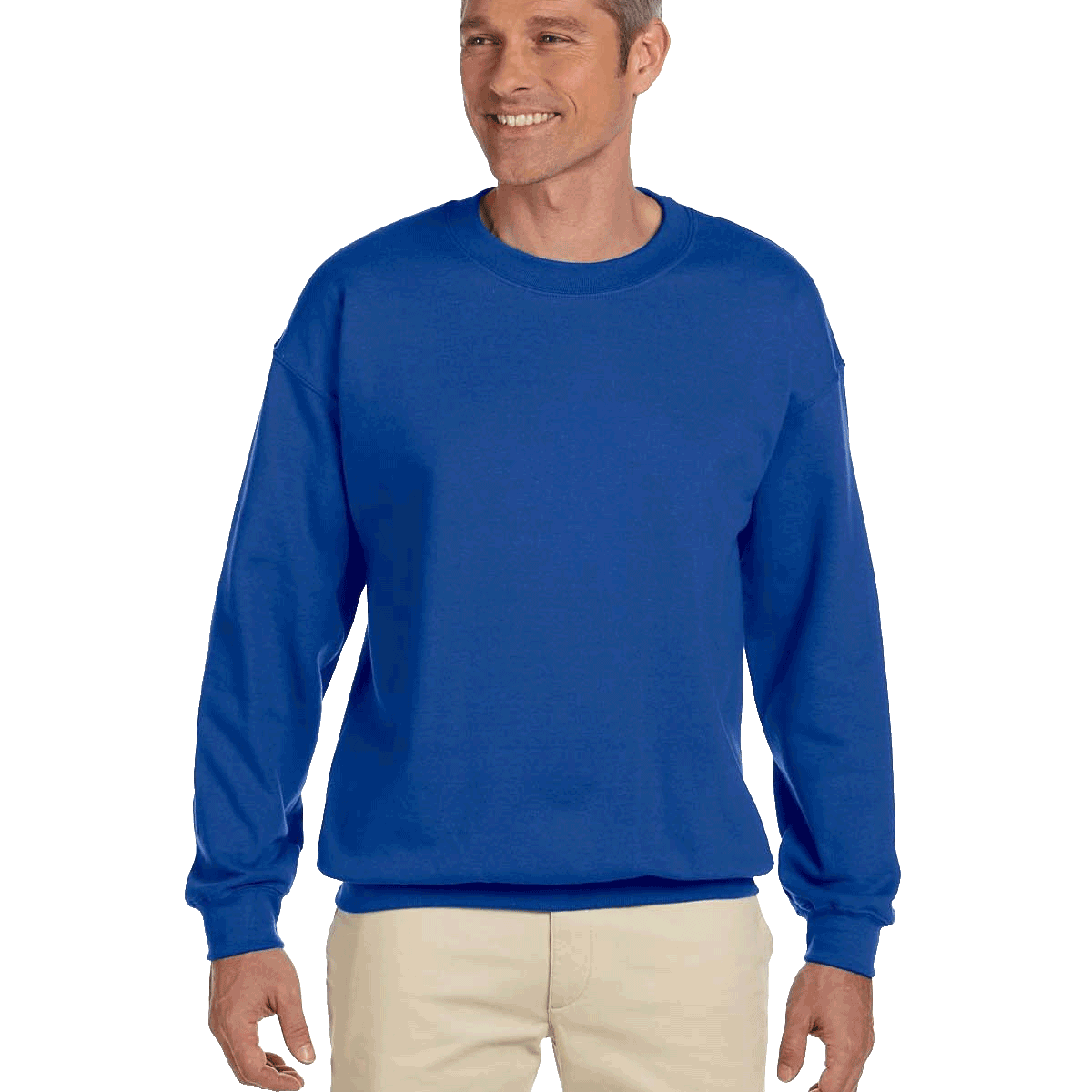 Man wearing a Jerzees Adult Super Sweats NuBlend Fleece Crew in Royal.