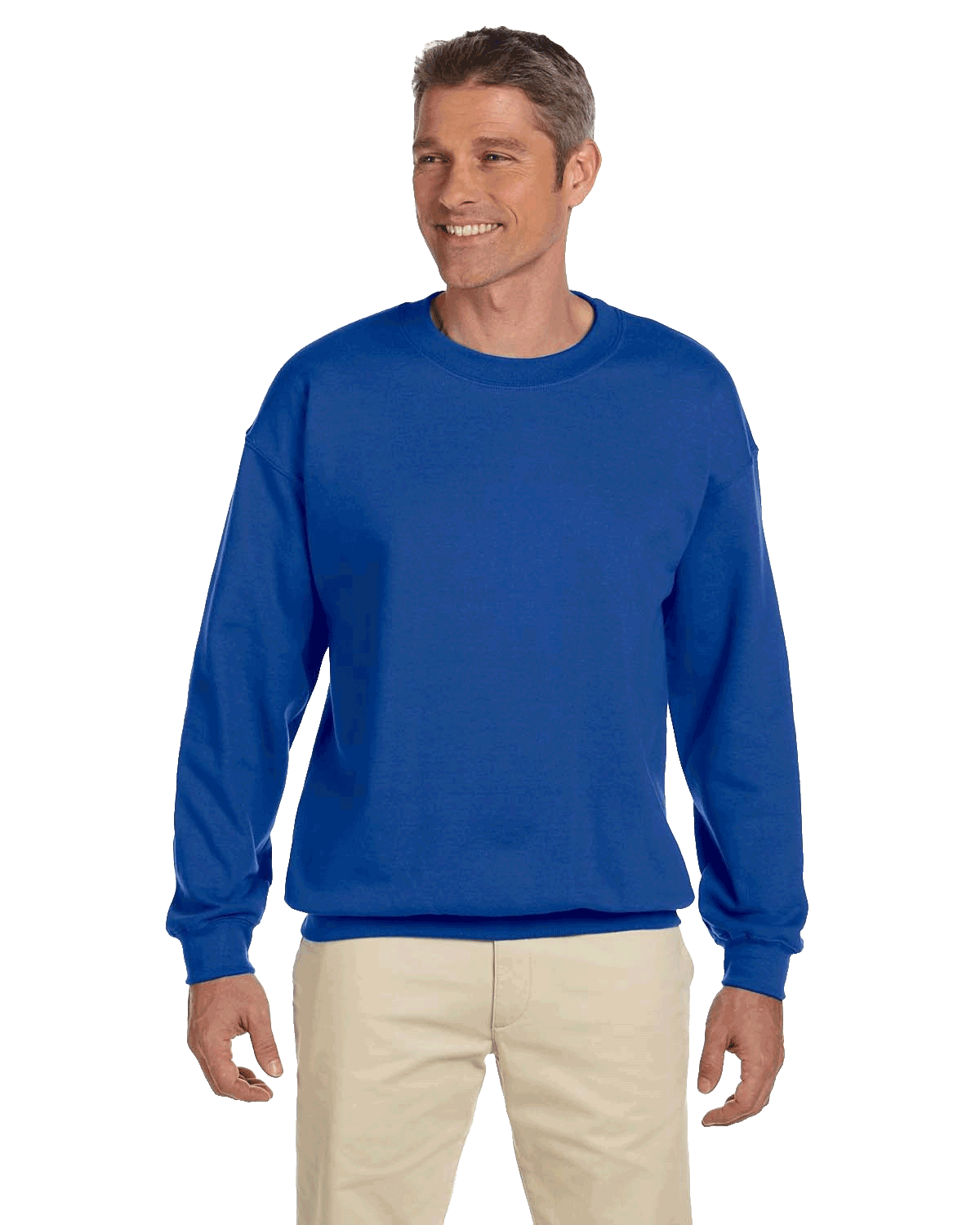 Man wearing a Jerzees Adult Super Sweats NuBlend Fleece Crew in Royal.