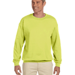 Man wearing a Jerzees Adult Super Sweats NuBlend Fleece Crew in Safety Green.