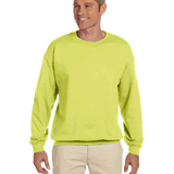 Man wearing a Jerzees Adult Super Sweats NuBlend Fleece Crew in Safety Green.